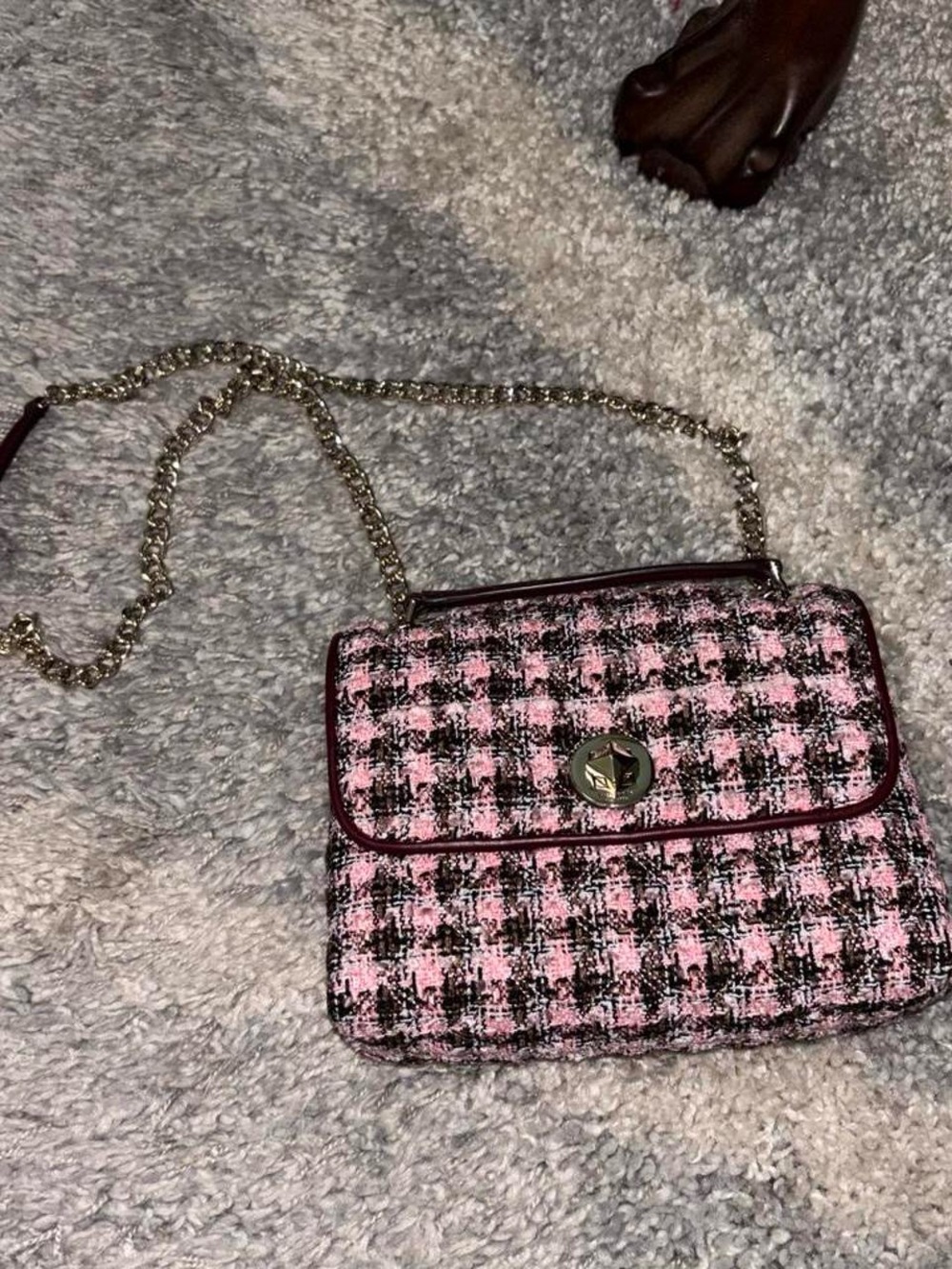 Kate Spade Pink Black Tweed Chain Crossbody Bag